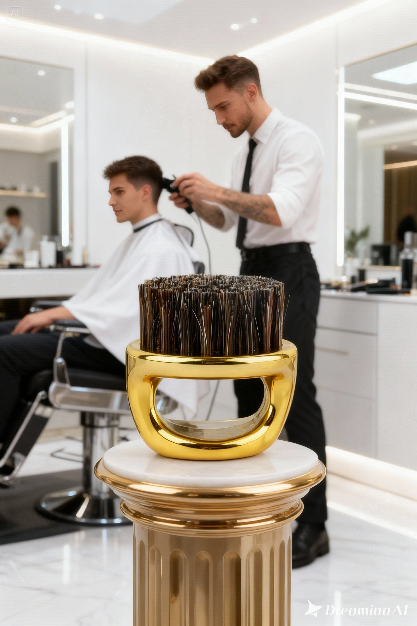 Gold Fade Fırçası - %100 At Kılı Profesyonel Berber Ense ve Geçiş Fırçası - Lüks Altın Seri 722705