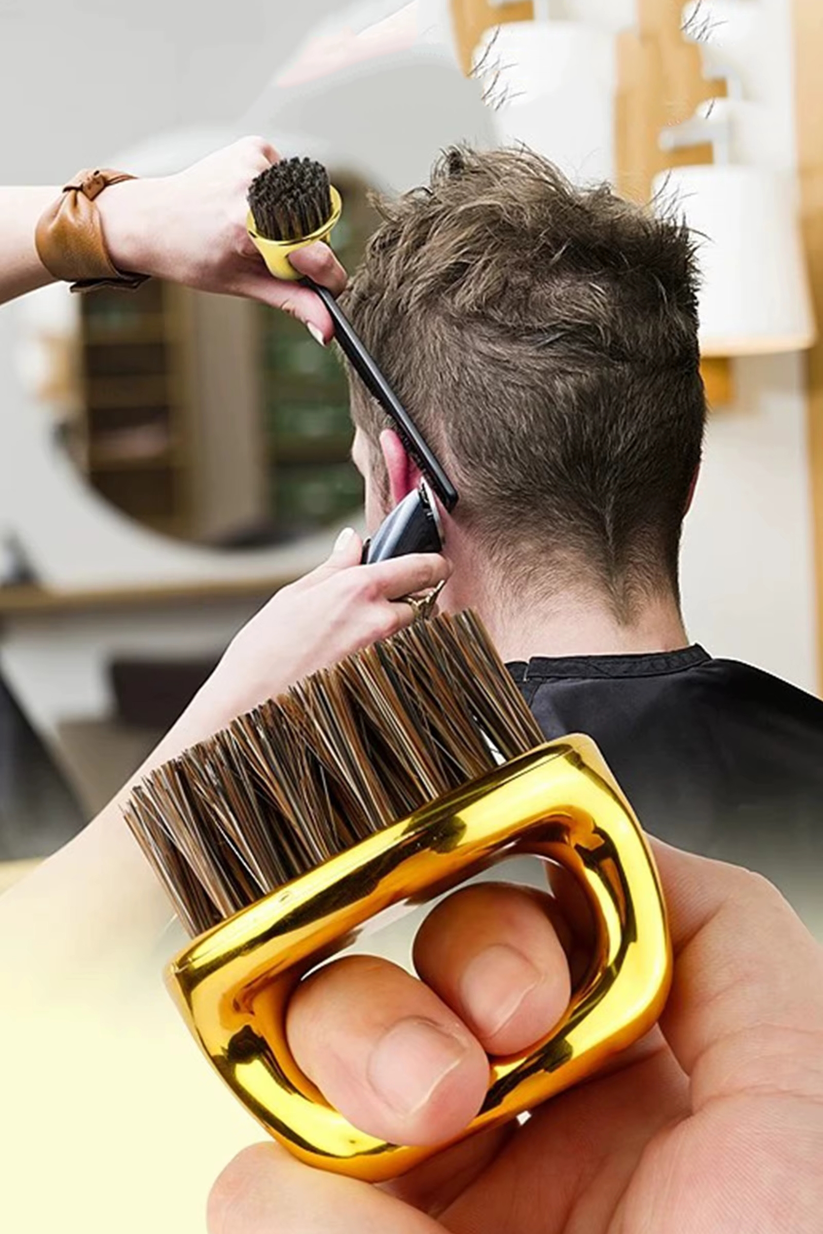Gold Fade Fırçası - %100 At Kılı Profesyonel Berber Ense ve Geçiş Fırçası - Lüks Altın Seri 722705
