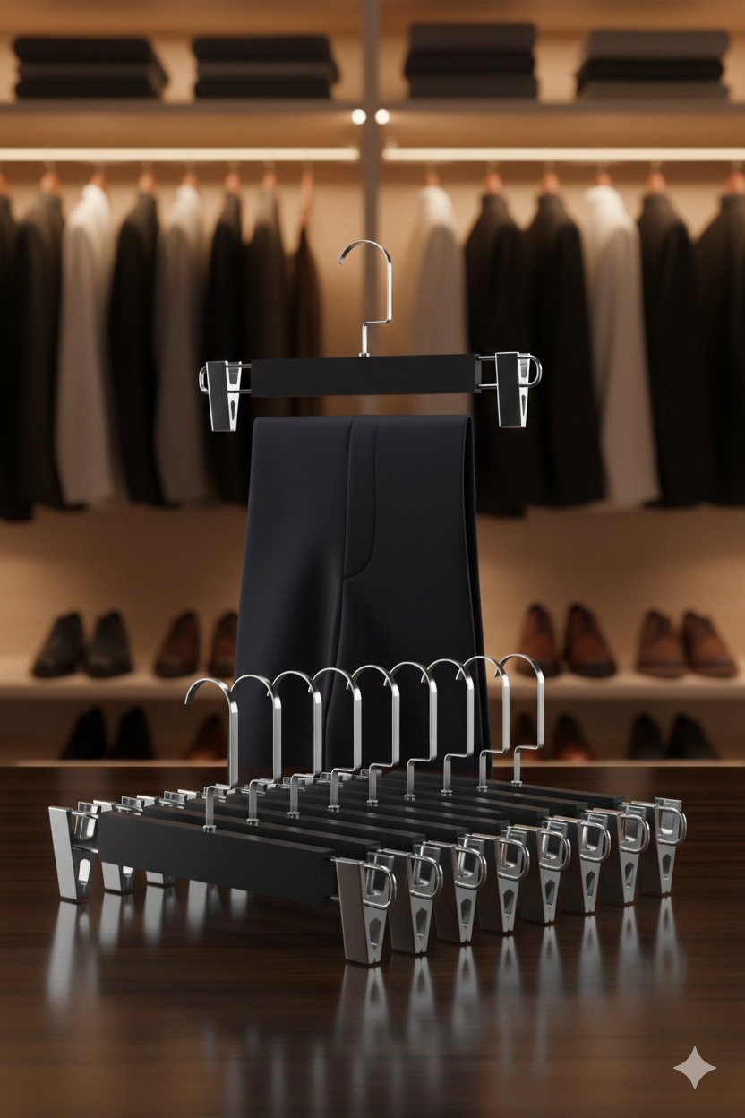 LasVegas  Siyah Ahşap Pantolon ve Etek Askı Seti 10'lu Set, Lüks Amerikan Kancalı 722713