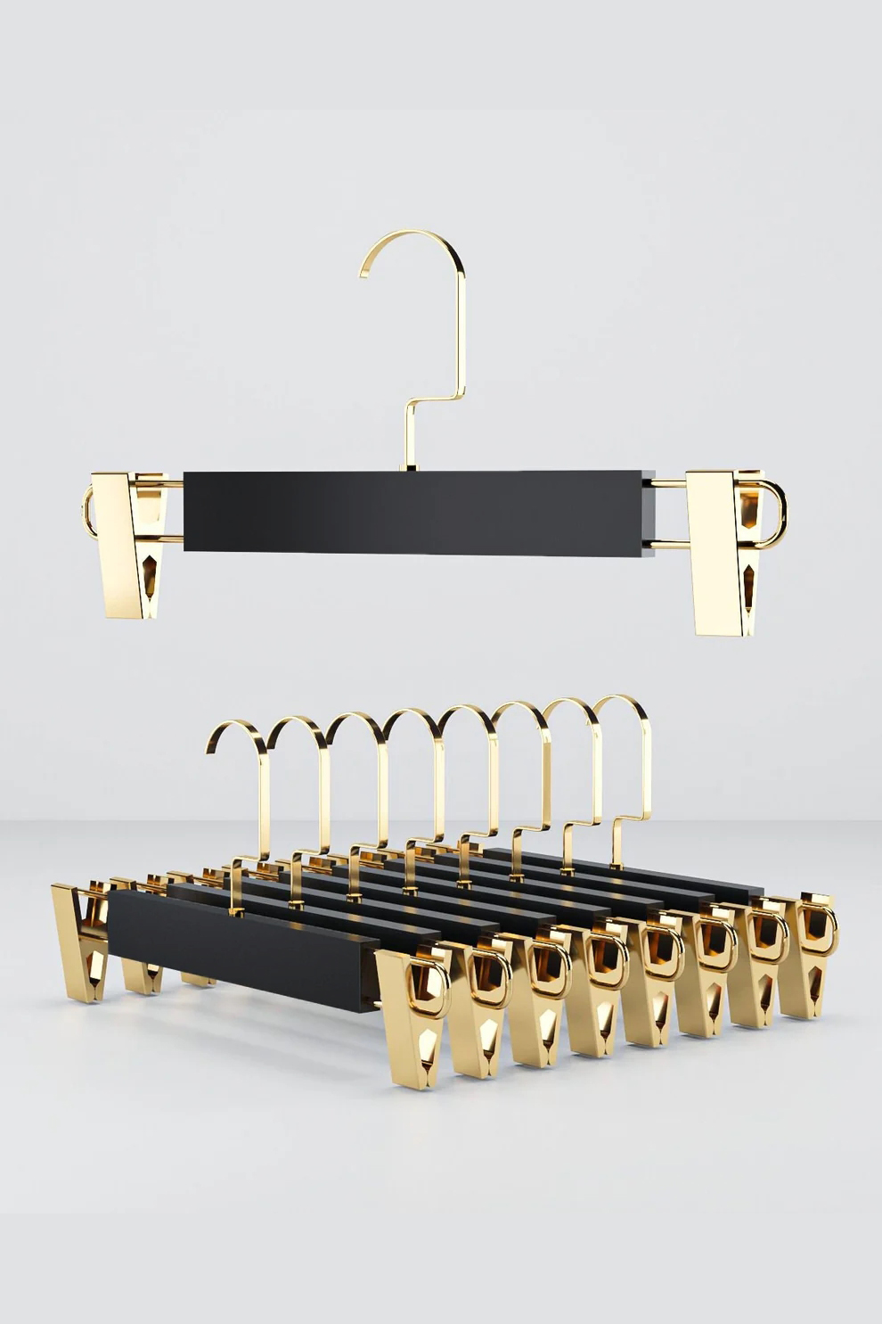 LasVegas  Siyah Ahşap Pantolon ve Etek Askı Seti 10'lu Set, Lüks Amerikan Kancalı 722714