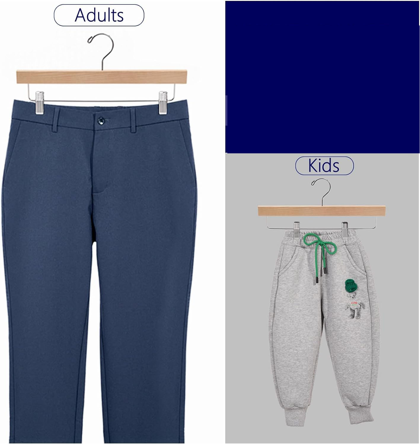 12 Adet Ahşap Pantolon Etek Askısı - Ayarlanabilir Gümüş Mandallı 36cm Organizer Set 722715