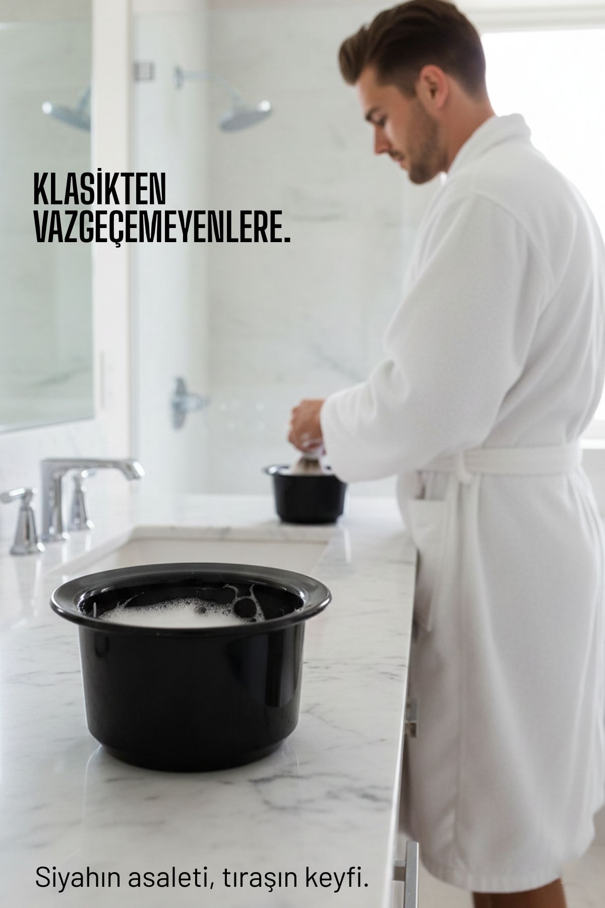 Profesyonel Siyah Tıraş Tası  - Berber Tipi Ergonomik Sabun Köpürtme Kabı - 