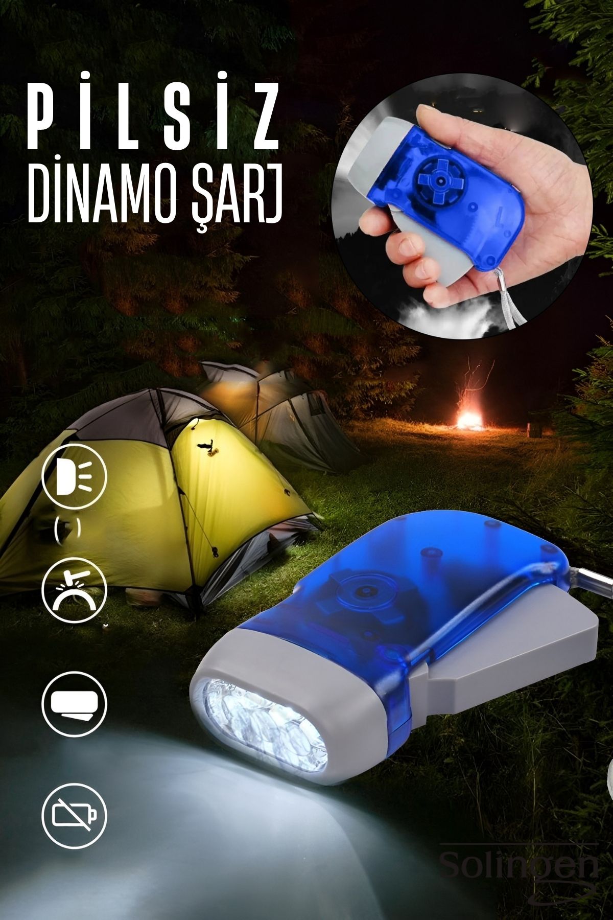 Kendinden Dinamo Şarjlı Pilsiz Acil Durum El Feneri Manuel Şarjlı El Feneri 