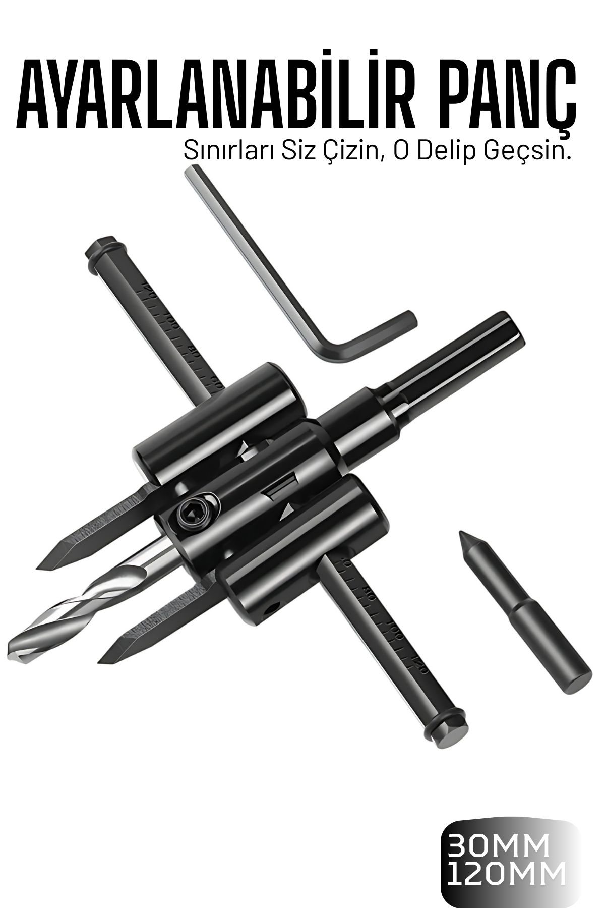 Profesyonel Ayarlı Daire Kesici Panç Seti (30-120mm) - Tungsten Çelik Uçlu Hassas Delme Seti 
