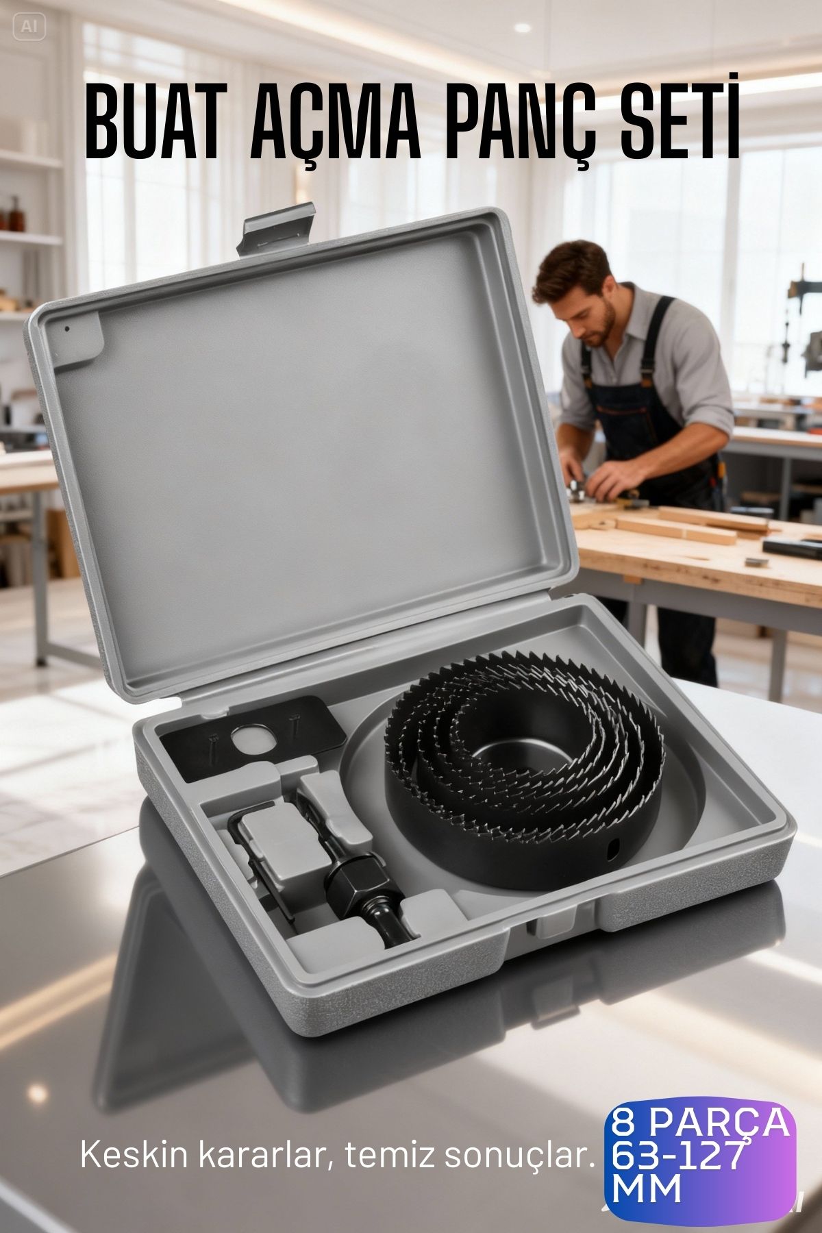 8 Parça Profesyonel Panç Buat Açma Seti - Ahşap ve Alçıpan Delme Testere Seti (63-127 mm) 