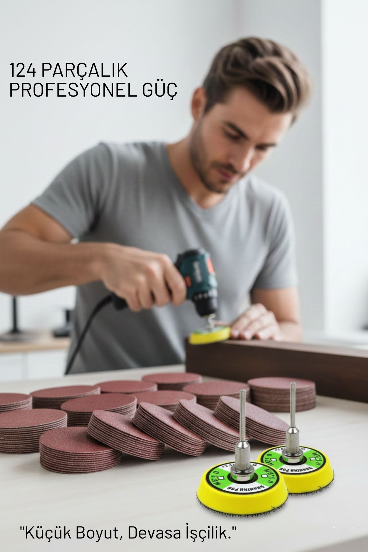 Pimli 50mm Cırt Zımpara Taban Seti 124 Parça Matkap ve Gravür Uyumlu Profesyonel Hobi Seti 