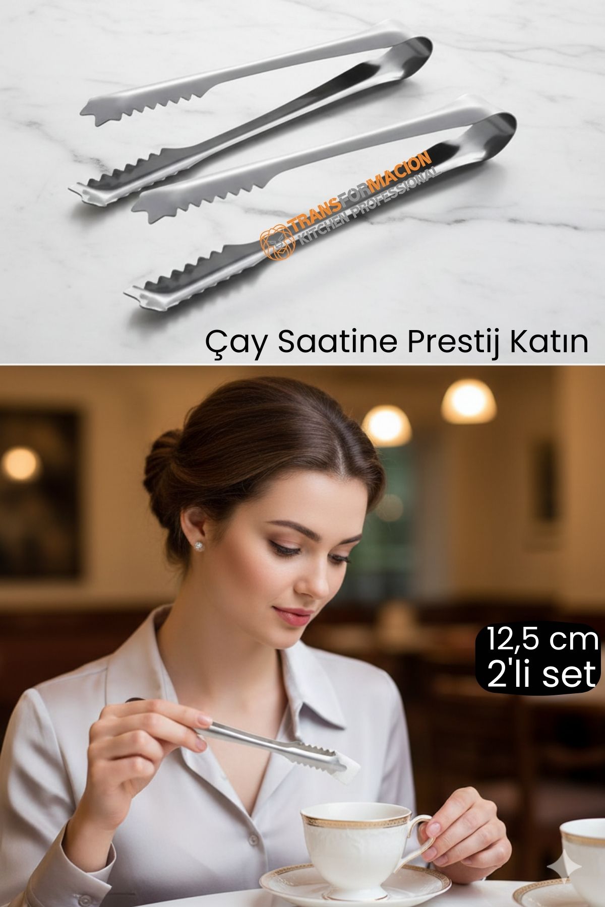 2 'li Paslanmaz Çelik Şeker Maşası - Profesyonel Sunum ve Servis Maşası Seti - 12.5 cm  