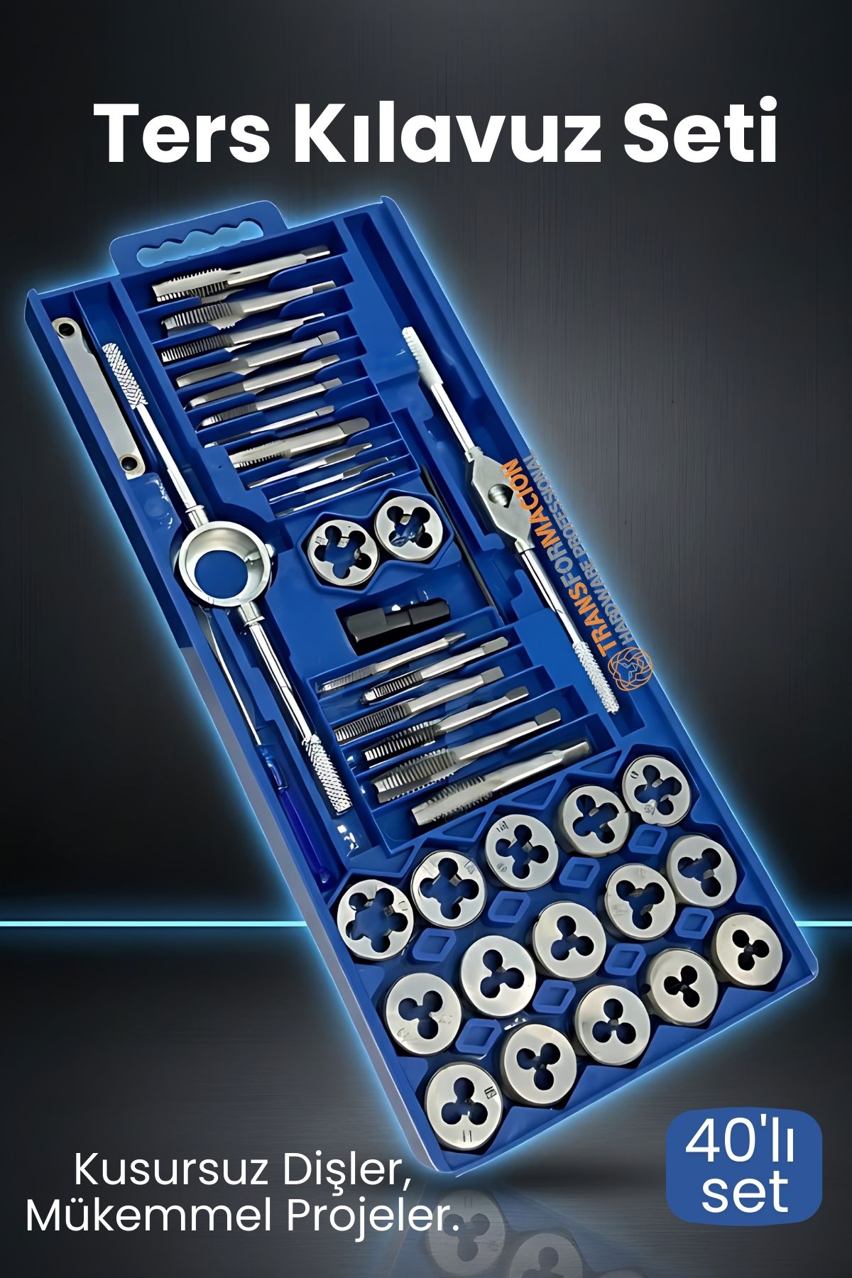 40 Parça Profesyonel Metrik Ters Kılavuz ve Pafta Seti   - Hassas Diş Açma ve Onarım Takımı 