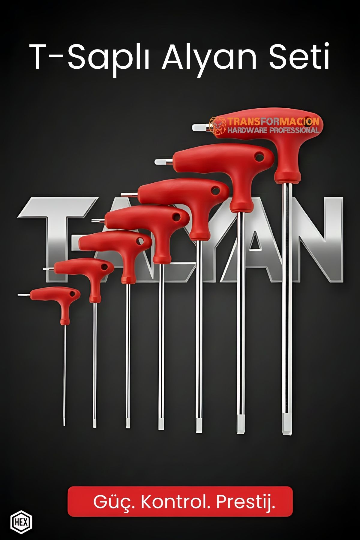Profesyonel T-Saplı Alyan Seti | 7 Parça CR-V Çelik Hex Uçlu Güç Serisi 