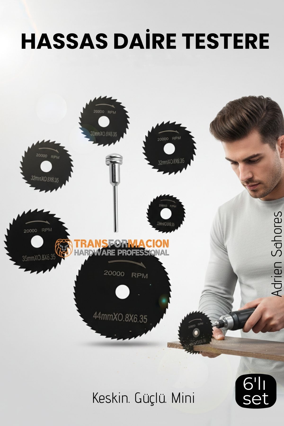 6'lı Karbür Çelik Mini Daire Testere Seti - HSS Döner Kesici Bıçak ve Mandren Takımı 