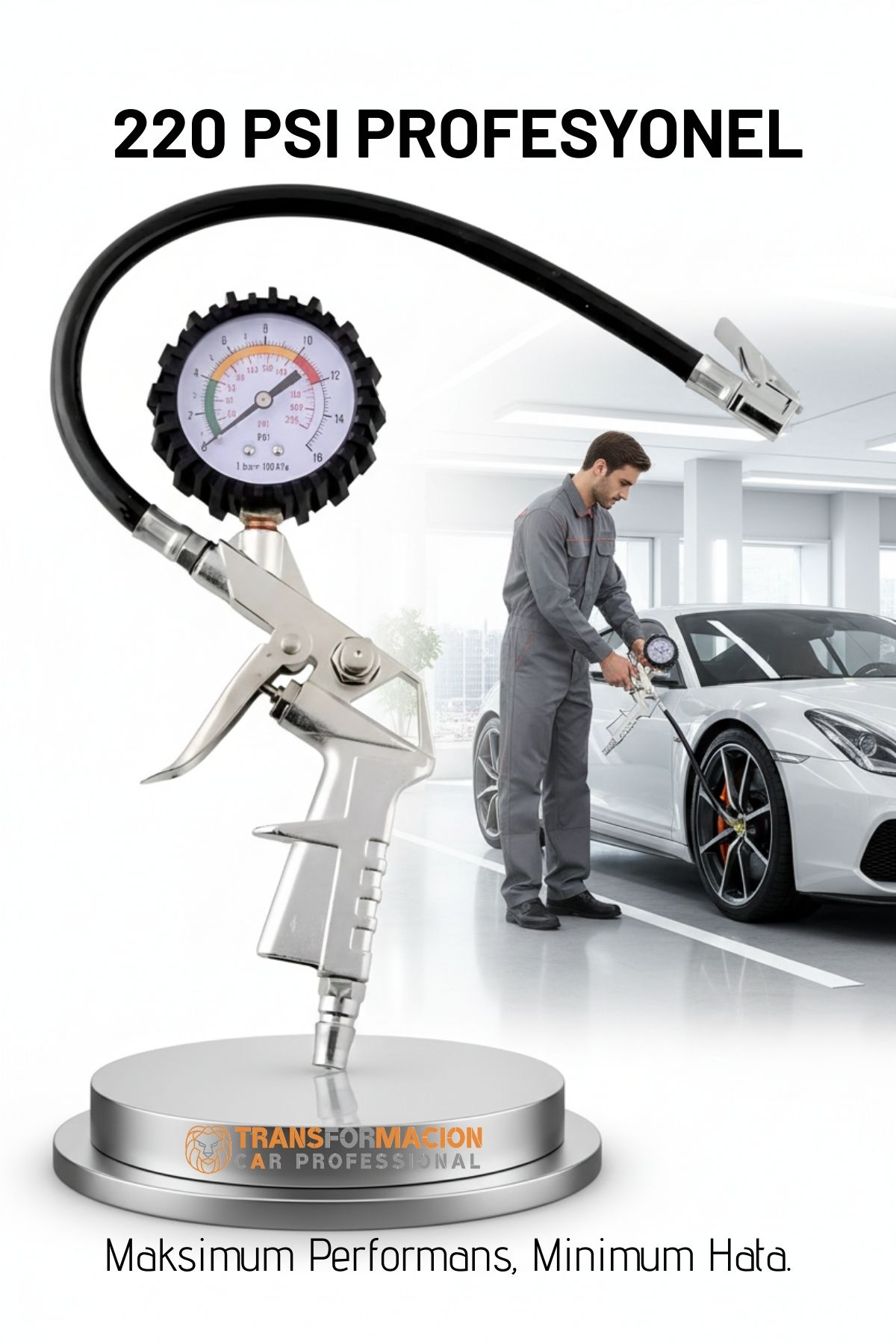 Profesyonel Lastik Şişirme Tabancası ve Hava Saati 220 PSI 16 Bar Çelik Alaşım Güçlü Gövde 