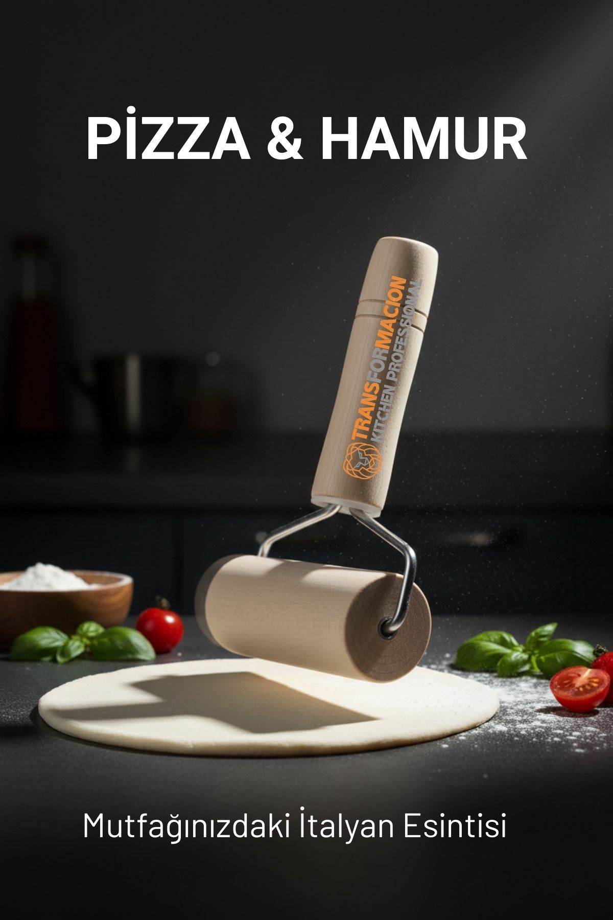 Pizza Merdanesi - Profesyonel Ahşap Saplı  Hamur Açma Merdanesi - 