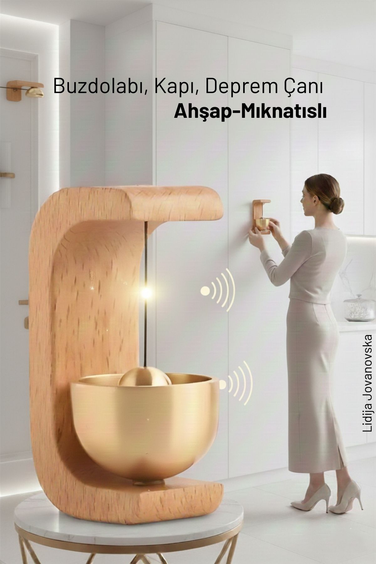 Ahşap Kapı Çanı - Deprem Zili - Dekoratif Zil -Japon Rüzgar Çanı  Yapışkanlı ve Mıknatıslı 