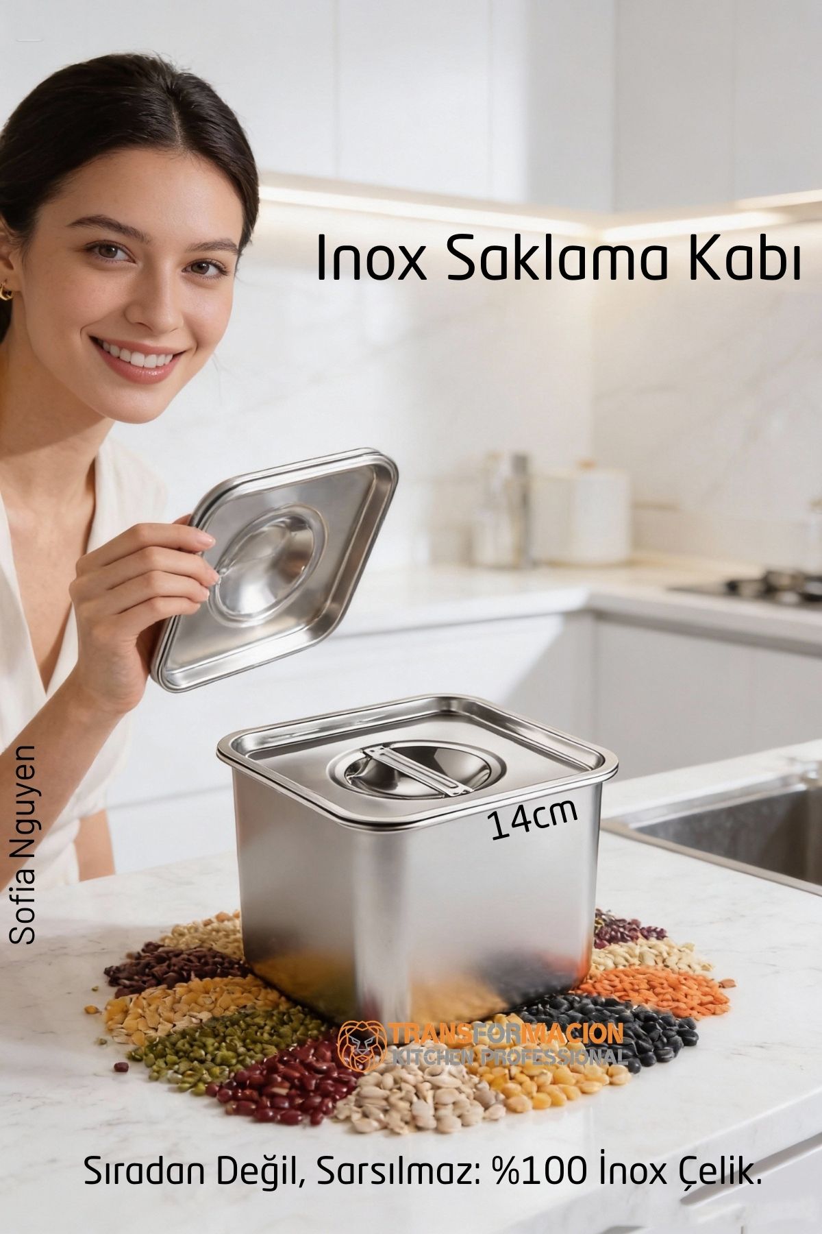 Premium Inox Saklama Kabı - Hava Sızdırmaz Mutfak Düzenleyici 14x11 cm 304 Paslanmaz Çelik 