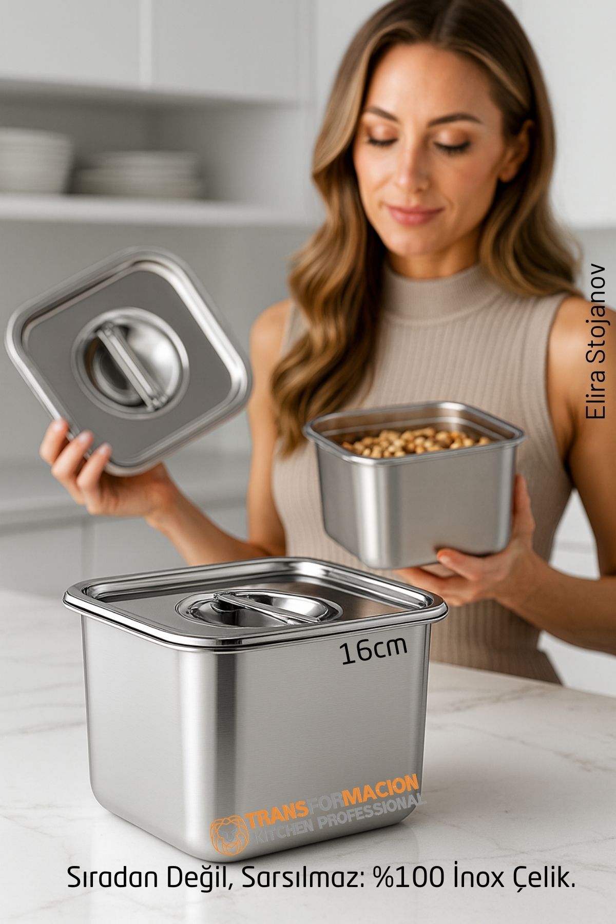 Premium Inox Saklama Kabı - Hava Sızdırmaz Mutfak Düzenleyici 16x12 cm 304 Paslanmaz Çelik 