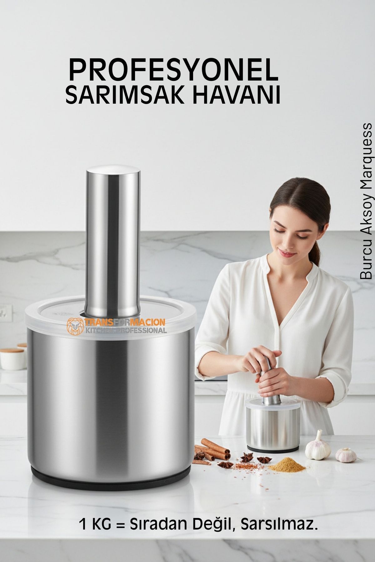 Profesyonel Ezici Sarımsak Havanı Seti -  Mutfak Tipi Baharat Havanı  304 Paslanmaz Çelik 