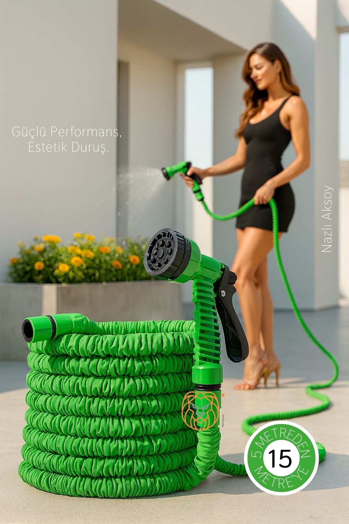 15 Metre Premium Uzayabilen Bahçe Hortumu - 7 Fonksiyonlu Başlık ve Esnek Tasarım 