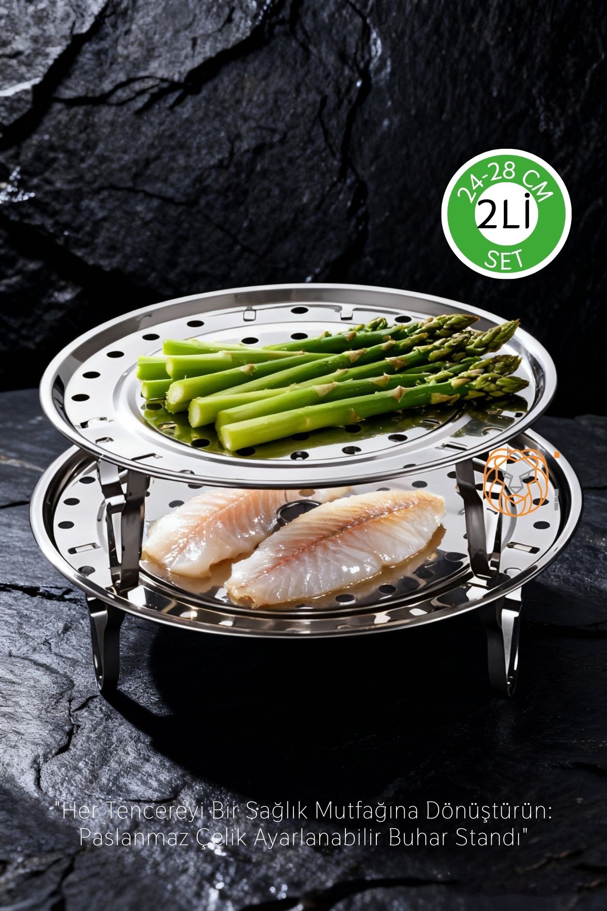 2'li Set Inox Çelik Ayaklı Buharlı Pişirme Aparatı -  24+28 cm Çok Amaçlı Tencere İçi Haşlama Standı 