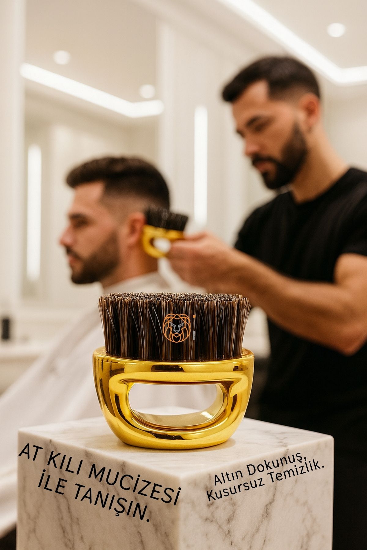 Gold Fade Fırçası - %100 At Kılı Profesyonel Berber Ense ve Geçiş Fırçası - Lüks Altın Seri 