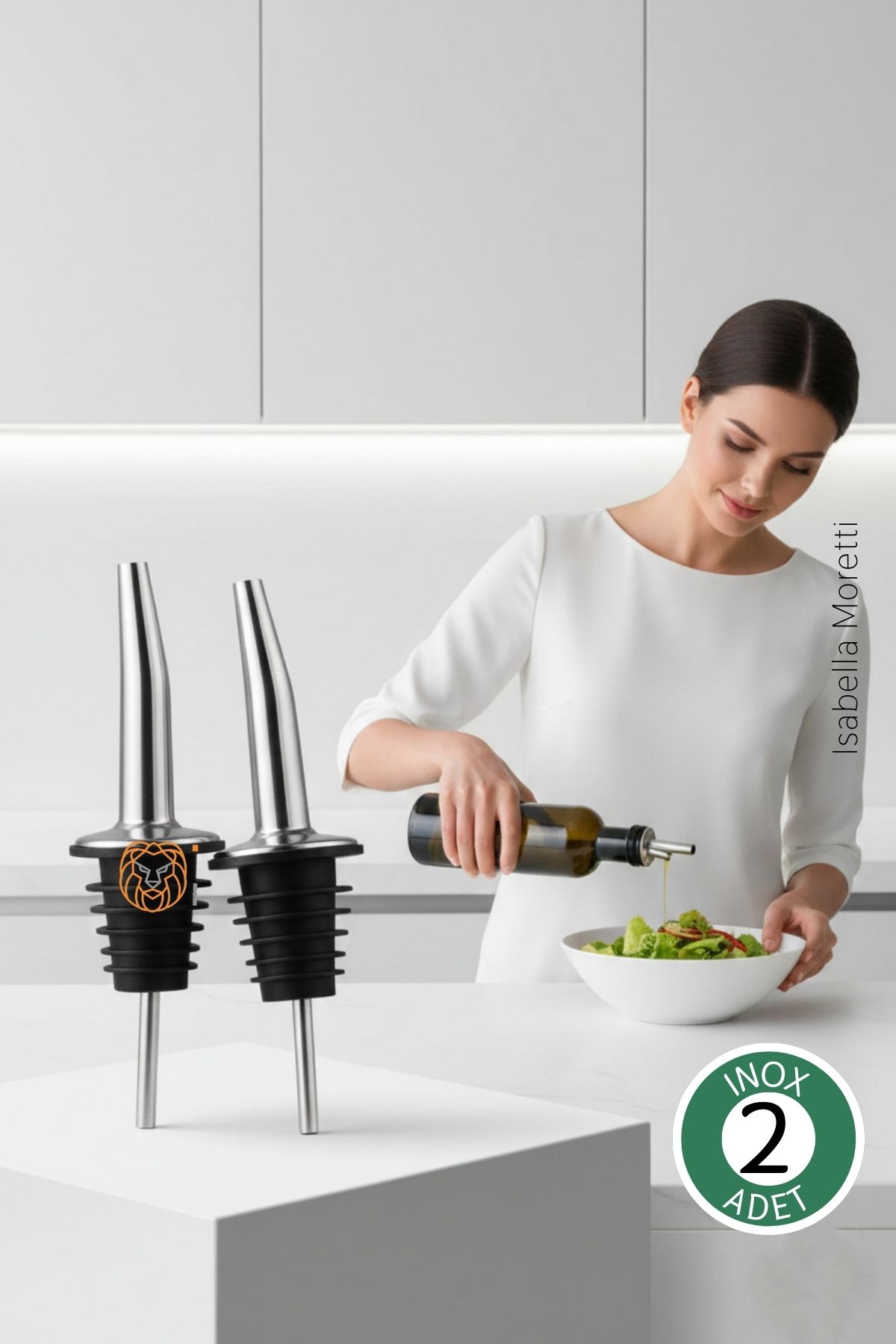 2 Adet Inox Çelik Akıtmaz Yağdanlık Ucu - Profesyonel Şişe Tıpası & Sosluk Başlığı 