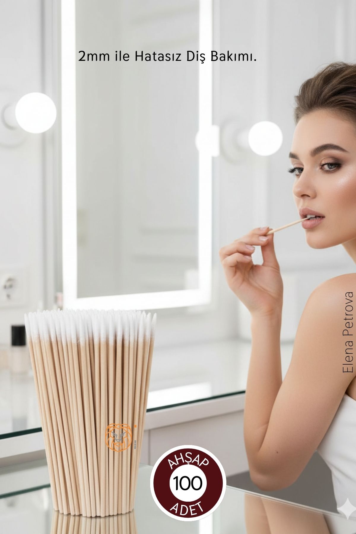 2mm Ucu Pamuklu Ahşap Micro Swab Diş Bakım Çubuğu - 100 Adet Premium Hijyenik Bakım Çubuğu 
