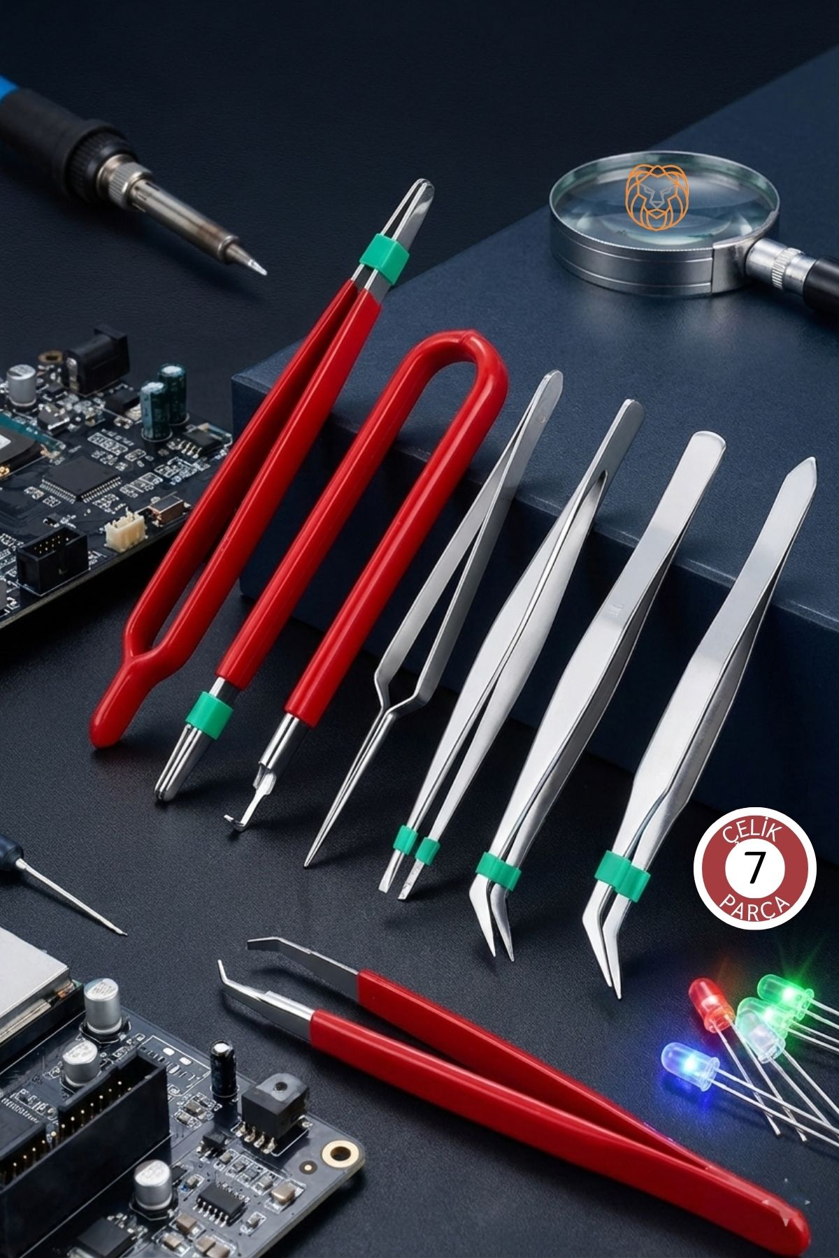7’li Profesyonel Hassas Cımbız Seti - Antistatik Çelik, Elektronik Tamir & Hobi Kiti 722719