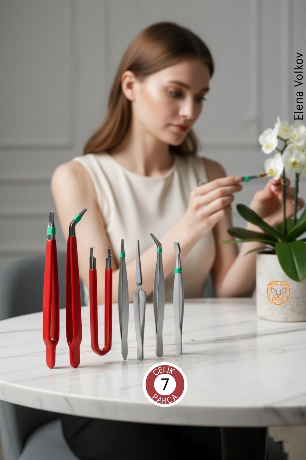 Premium 7 Parça Çelik Profesyonel Çiçek Bakım ve Teraryum Cımbız Seti - Lüks Bakım Kiti 722720