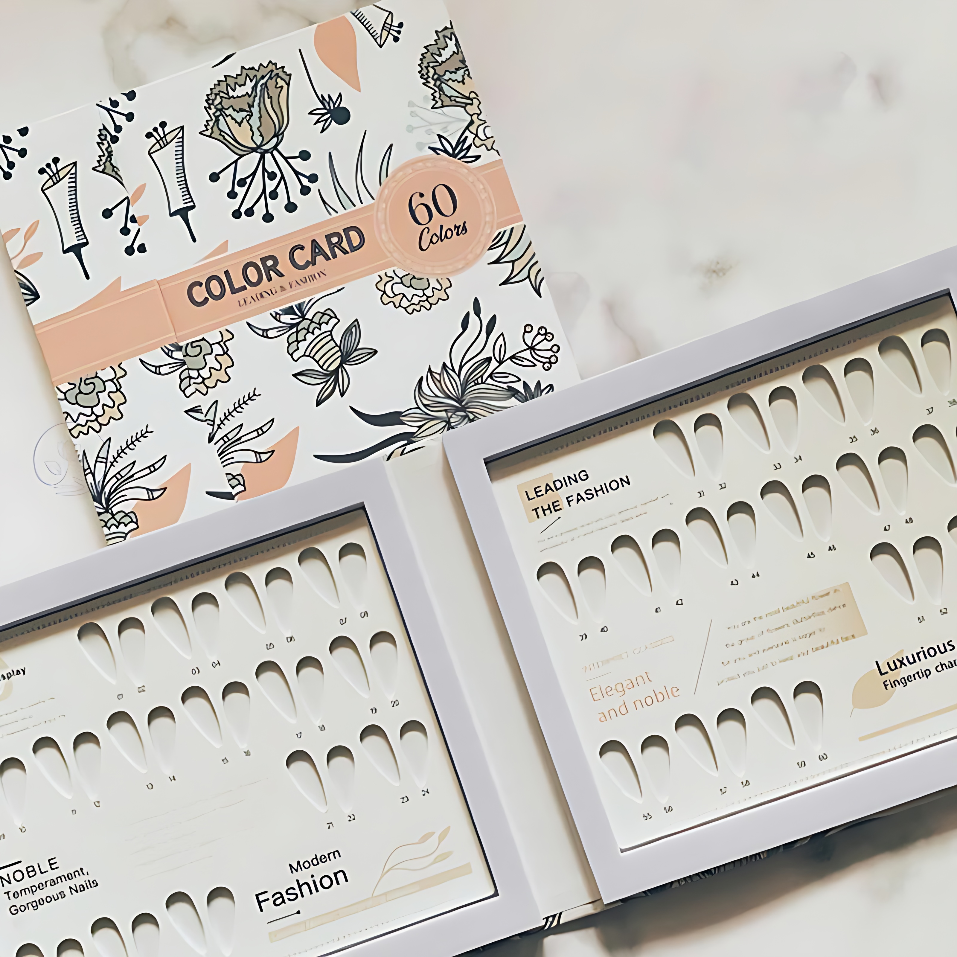 60’lı Profesyonel Nail Art Sunum Kartelası – Lüks Çiçek Desenli Takma Tırnak Teşhir Kitabı 722740