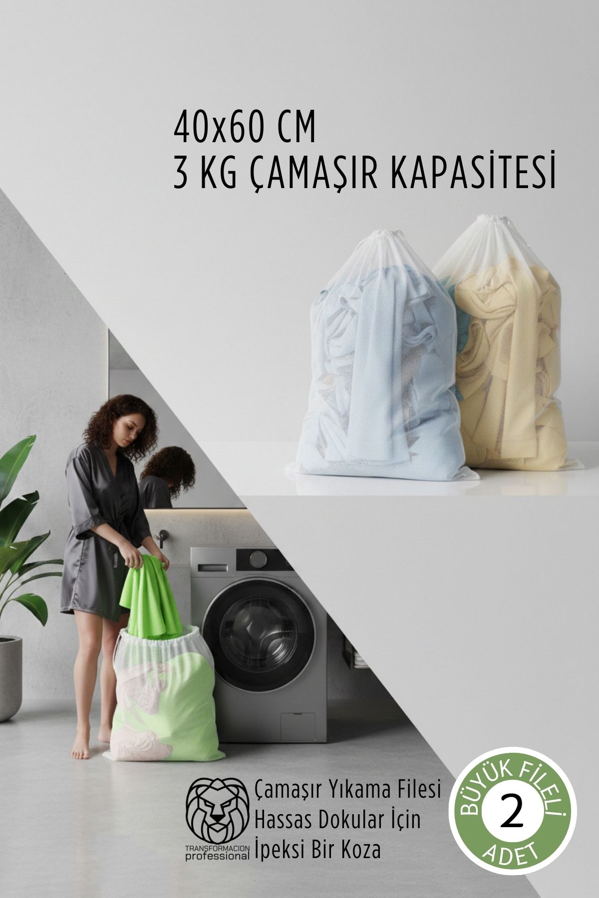 Premium Hassas Dokunuş: 2'li Lüks Çamaşır Yıkama Filesi Seti - Giysi Koruma Sanatı 40x60 cm 722756