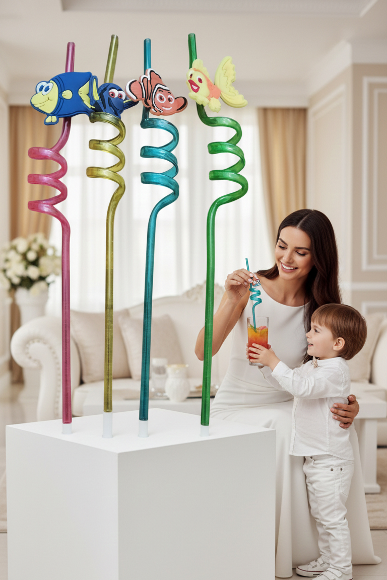 Spiralli Figürlü Lüks Çocuk Pipet Seti - 27cm Eğlenceli Karakterli 4'lü Özel Seri 722761