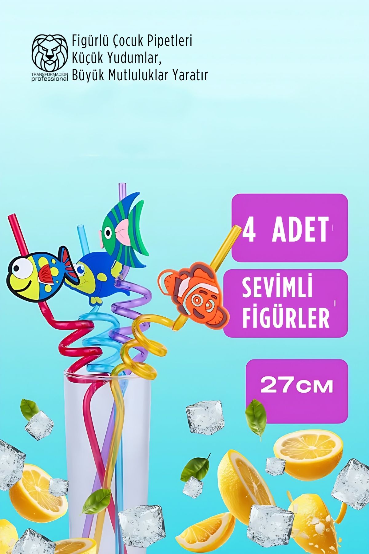 Spiralli Figürlü Lüks Çocuk Pipet Seti - 27cm Eğlenceli Karakterli 4'lü Özel Seri 722761