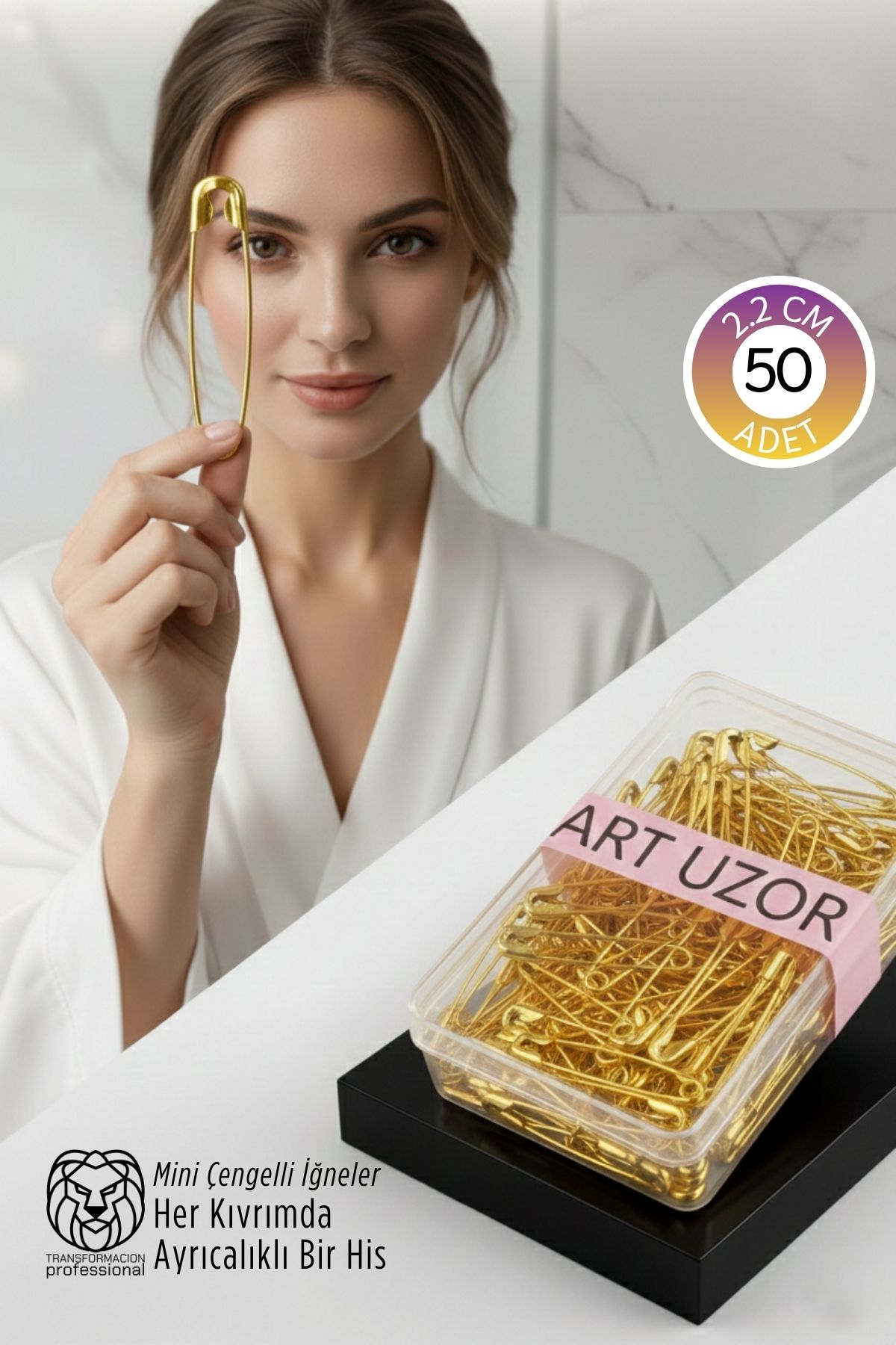 Gold Mini Çengelli İğne Seti 50 Adet - 2.2 cm Paslanmaz Metal Tasarım, Hobi ve Terzi Aksesuarı 722771