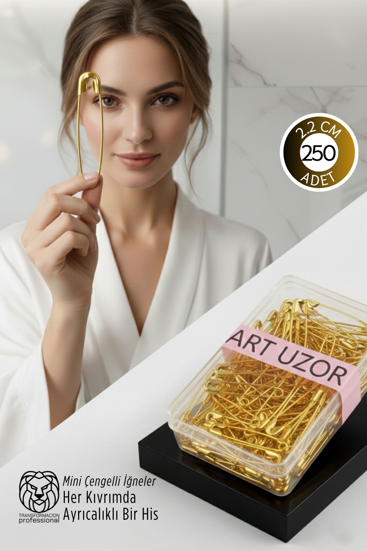 Gold Mini Çengelli İğne Seti 250 Adet - 2.2 cm Paslanmaz Metal Tasarım, Hobi ve Terzi Aksesuarı 722773