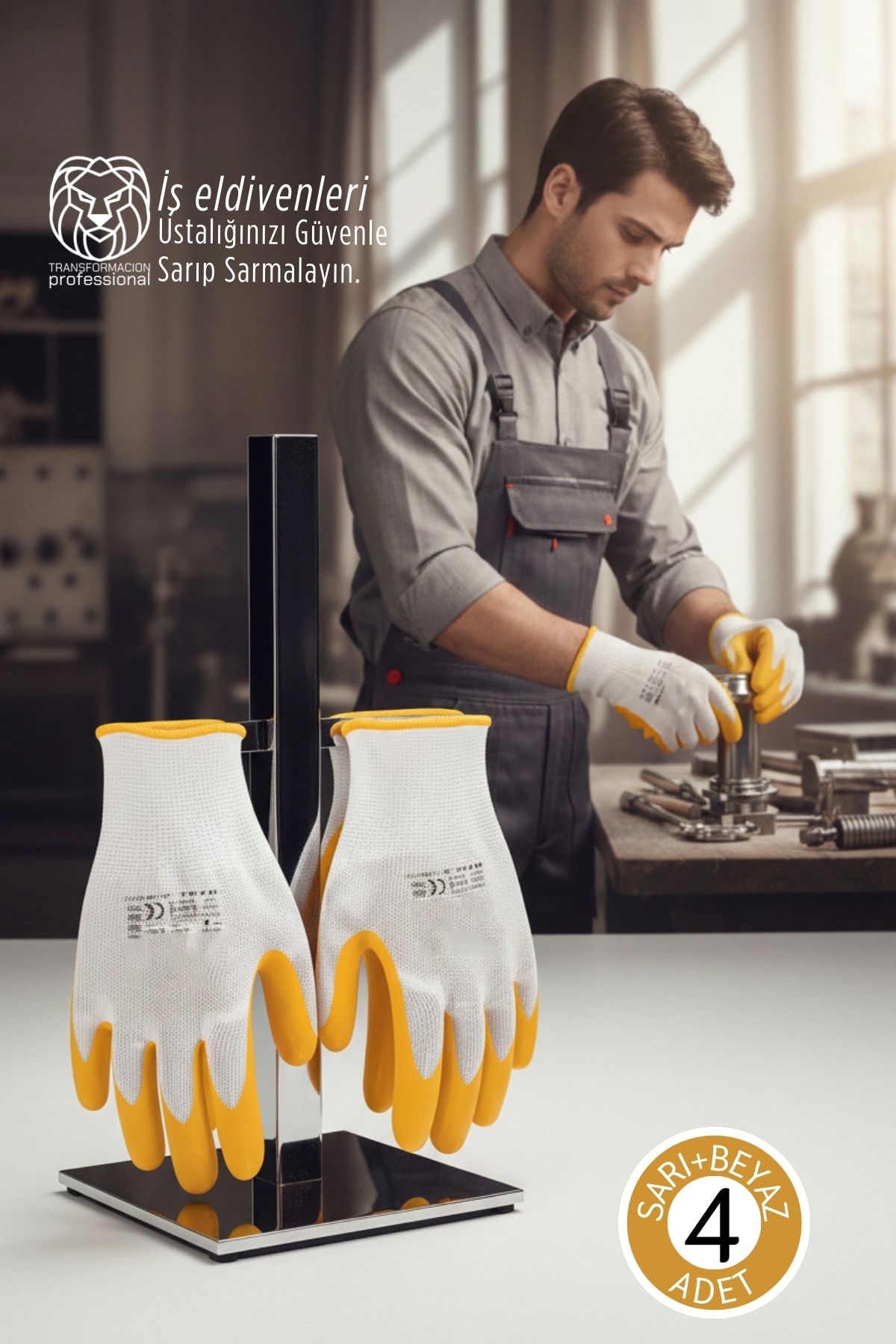 Ultra Dayanıklı Kavrama Teknolojili 4'lü İş Eldiveni Seti - Profesyonel Atölye ve Montaj Serisi 722783