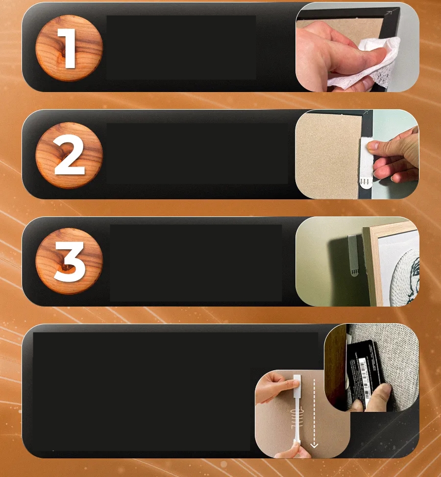 Güçlü Resim Çerçeve Asma Bandı 4'lü Set - 6Kg Taşıma Kapasiteli Duvar Delmeyen Cırt Sistemi 722792