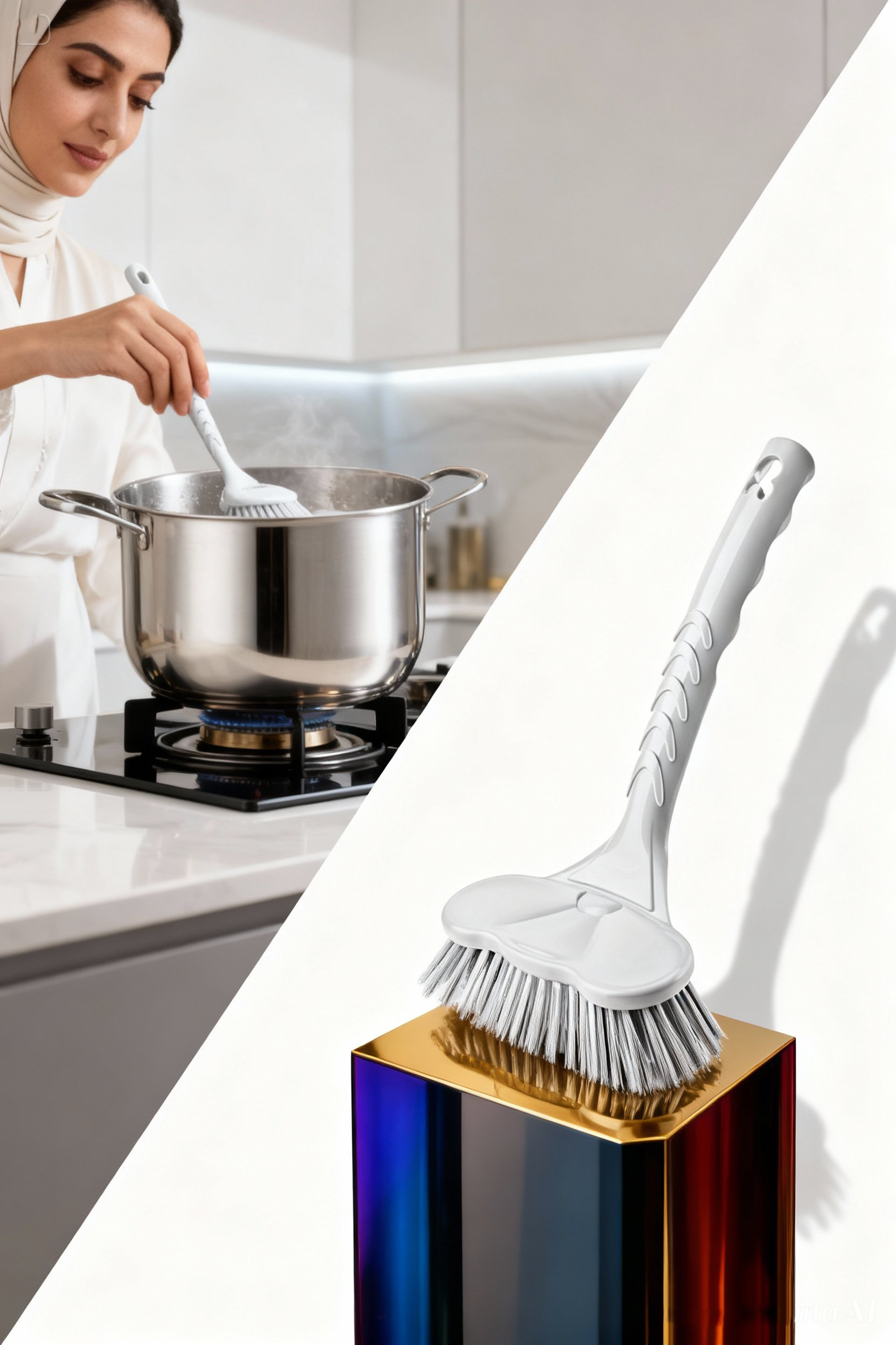 Küvet, Lavabo ve Tencere Fırçası  - Çizmez Kıl Yapılı Ergonomik Temizlik Ovma Fırçası 722800