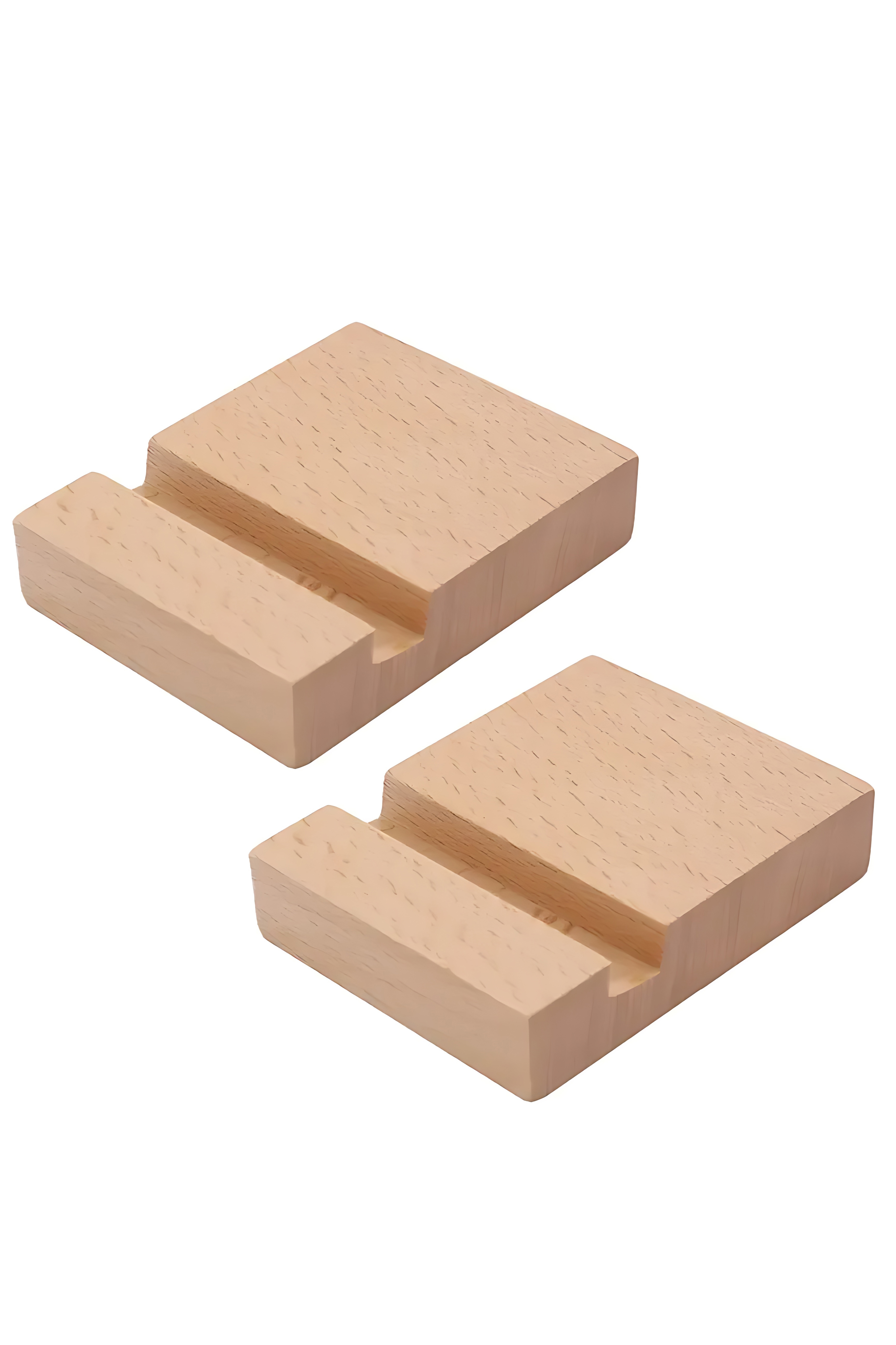 Elit Ahşap Masaüstü Telefon Standı - 2'li Set, Doğal Doku & Minimalist Tasarım 722802