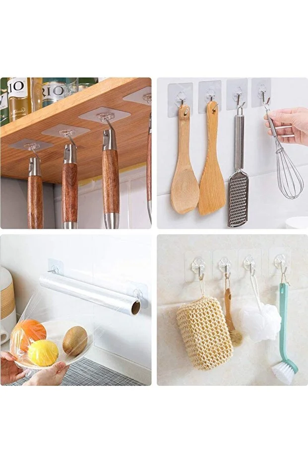 6 lı Şeffaf Yapışkanlı Askı, Mutfak Banyo Duvar Askısı, Çivisiz Pratik Kanca Seti 722803