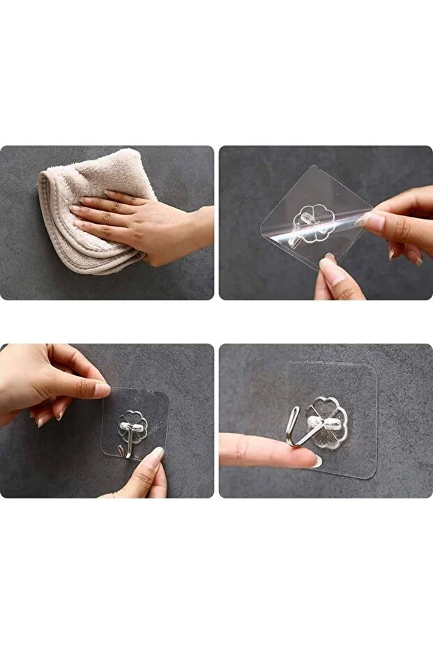 6 lı Şeffaf Yapışkanlı Askı, Mutfak Banyo Duvar Askısı, Çivisiz Pratik Kanca Seti 722803