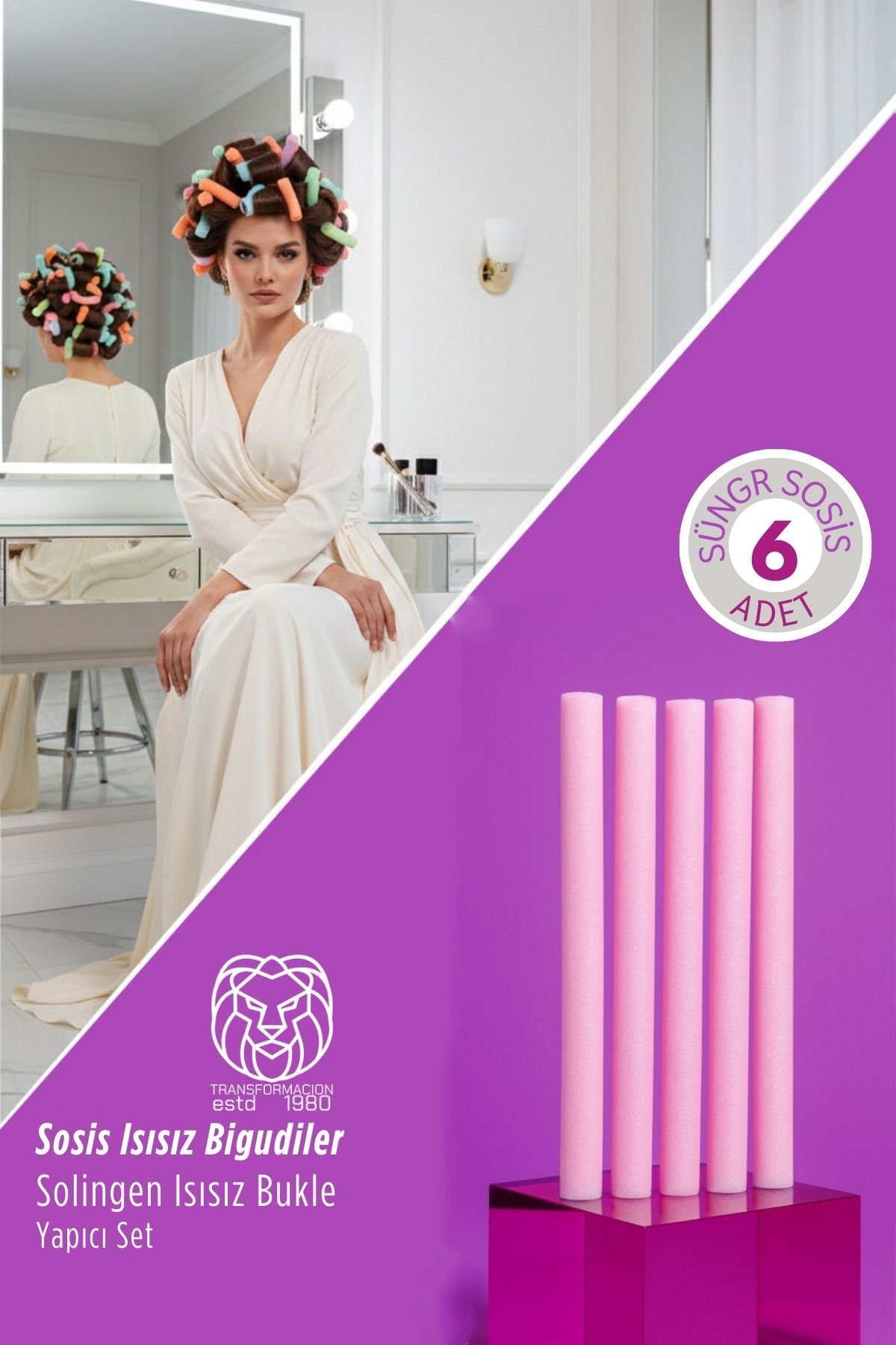 6’lı Profesyonel Sünger Sosis Saç Bigudisi – Isısız Doğal Dalgalar Solingen Professional 719759