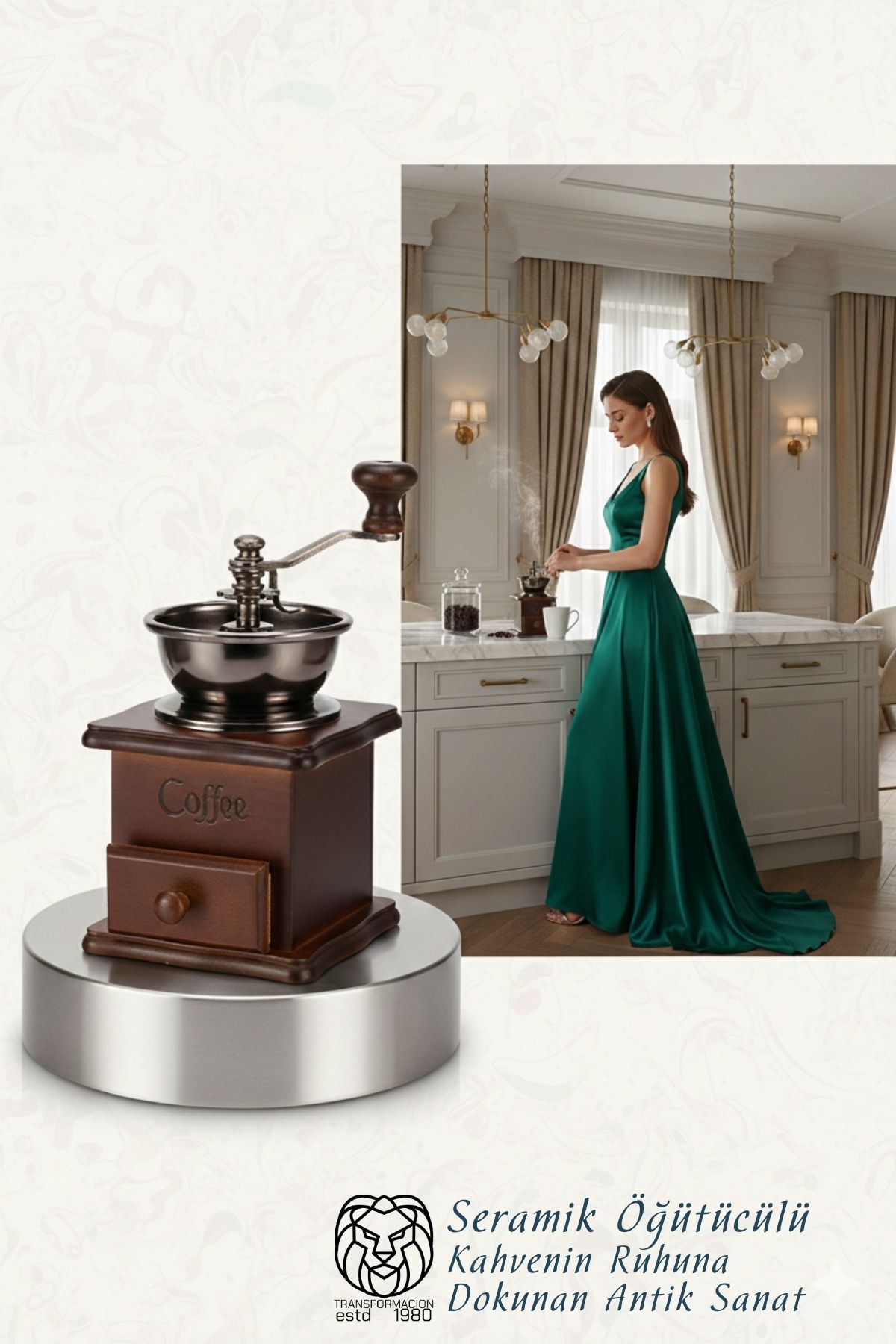  Isabella Serisi Seramik Öğütücülü Antik Ahşap Manuel Kahve Değirmeni 722814