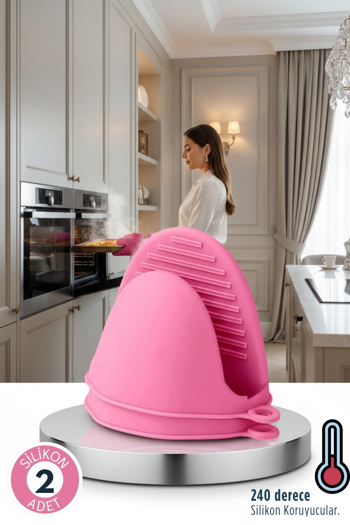 Valeria Serisi - Isıya Dayanıklı Lüks Silikon Parmak Ucu Tutacağı Fırın Eldiveni 718989