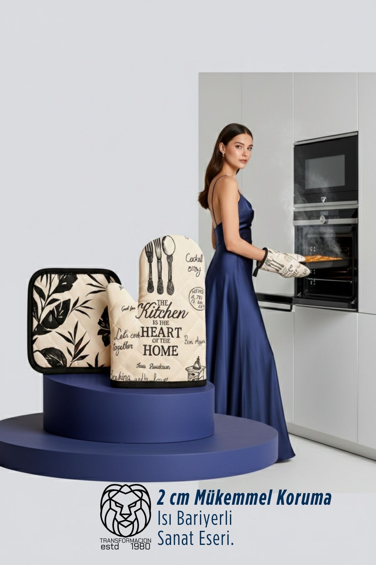 Delfin Katsaros Serisi Lüks Isı Korumalı Fırın Eldiveni ve Mutfak Tutma Bezi Seti 722826