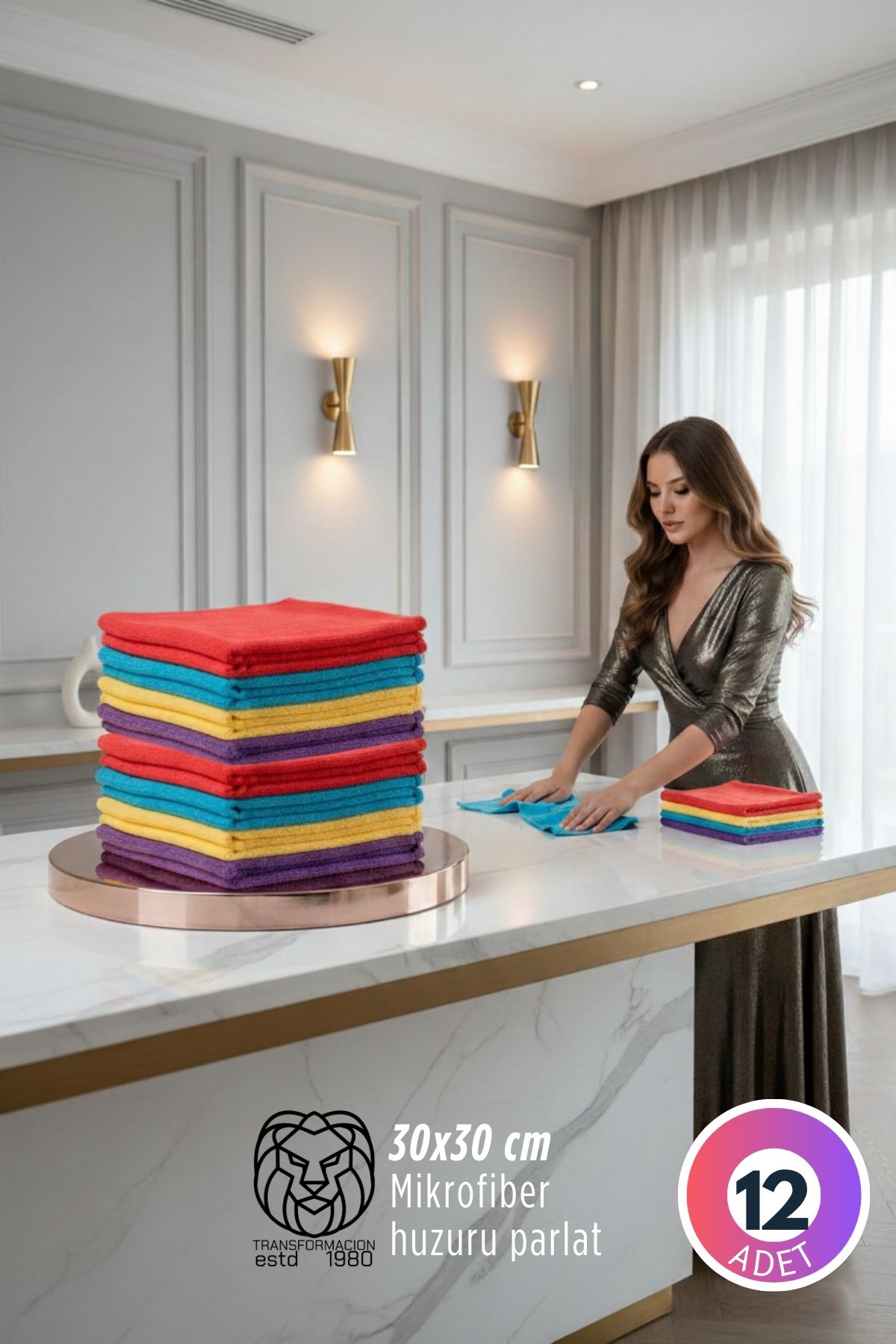 12'li Lüks Mikrofiber Bez Seti: İz Bırakmayan Ultra Emici 722828