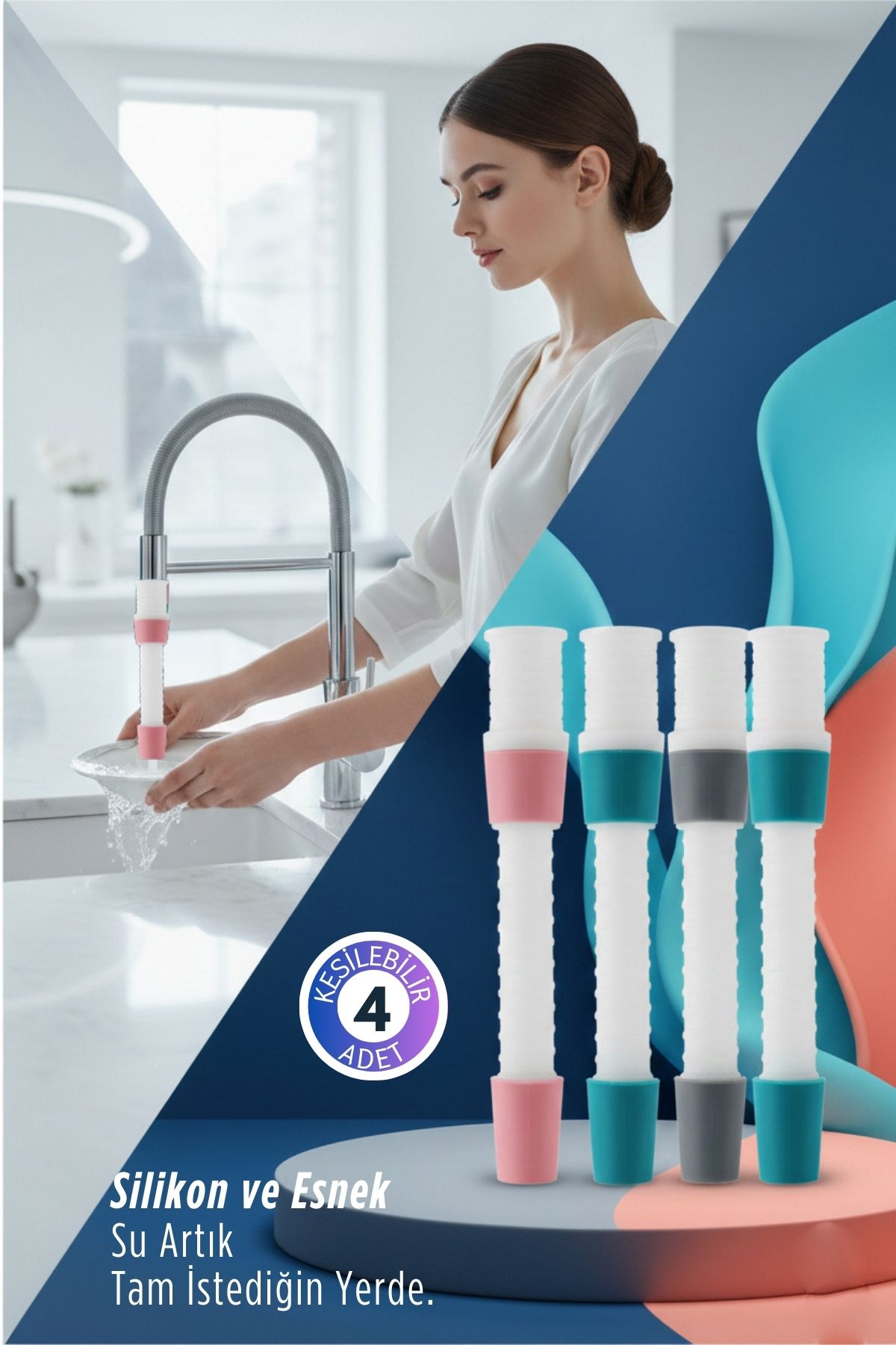 4 LÜ Silikon Esnek Musluk Uzatıcı – 14.5 cm Lavabo ve Mutfak Batarya Başlığı 722837