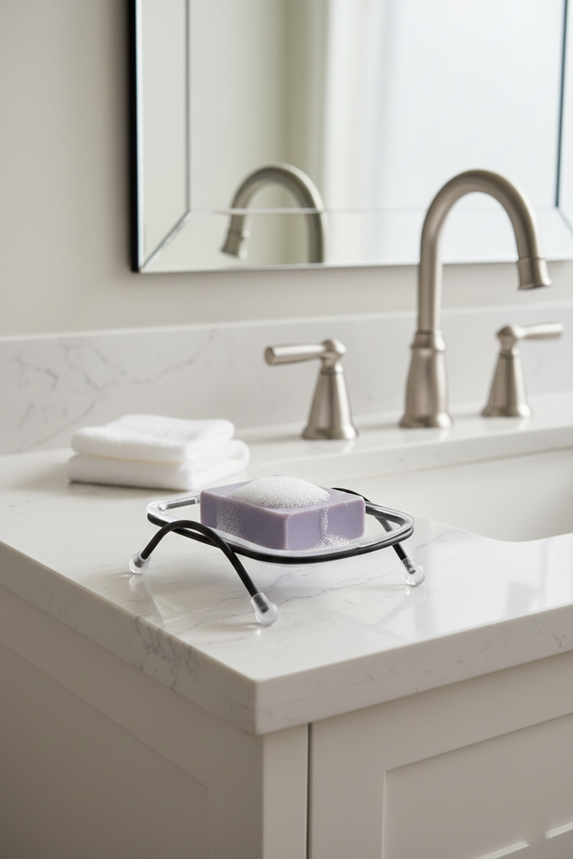 Ayaklı Sabunluk – Su Giderli, Şeffaf Tasarım, 12 x 9 cm, Tezgah Üstü Kullanım722838