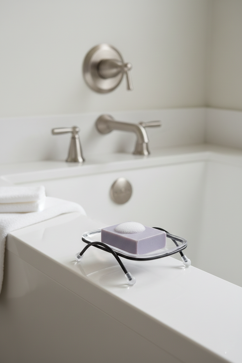 Ayaklı Sabunluk – Su Giderli, Şeffaf Tasarım, 12 x 9 cm, Tezgah Üstü Kullanım722838