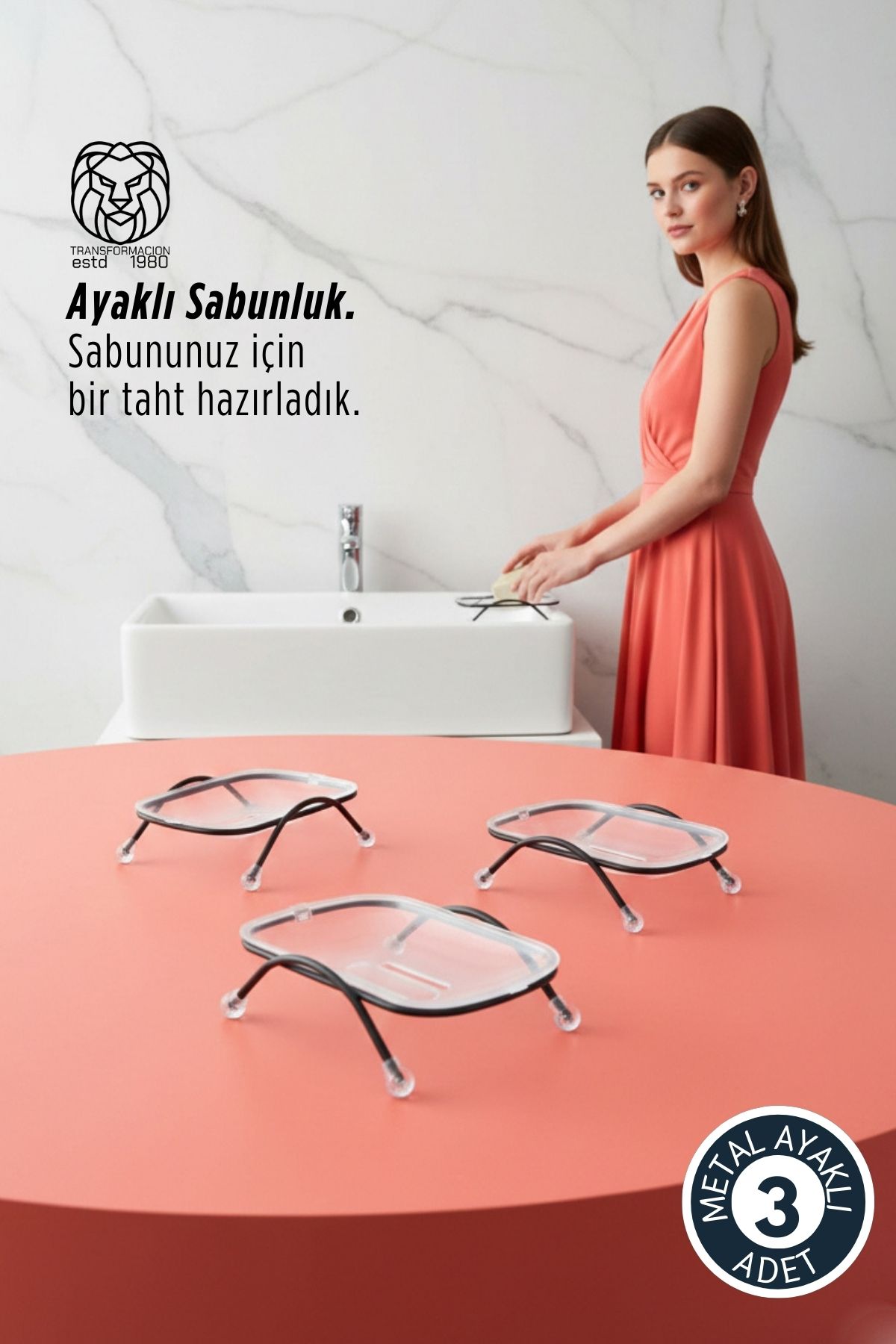 3 lü Ayaklı Sabunluk – Su Giderli, Şeffaf Tasarım, 12 x 9 cm, Tezgah Üstü Kullanım722839