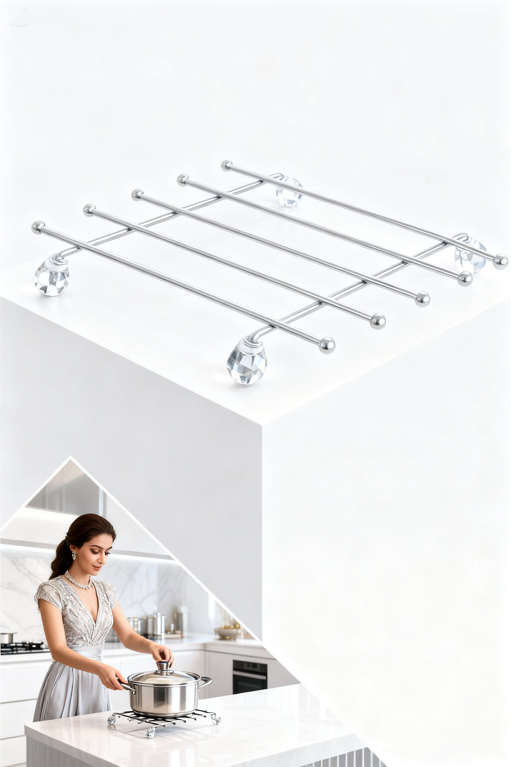 Juliette Serisi Krom Kare Metal Nihale - 19 cm Isıya Dayanıklı Lüks Tencere Altlığı 722842