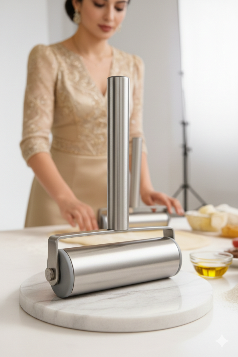 Paslanmaz Çelik El Merdanesi: Profesyonel Pizza Mantı ve Hamur Açma Silindiri 722852